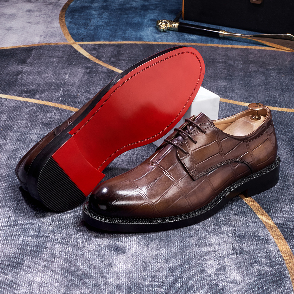 Men's Japanese-Style Full-Grain Leather Crocodile Pattern Embossed Oxford Shoes