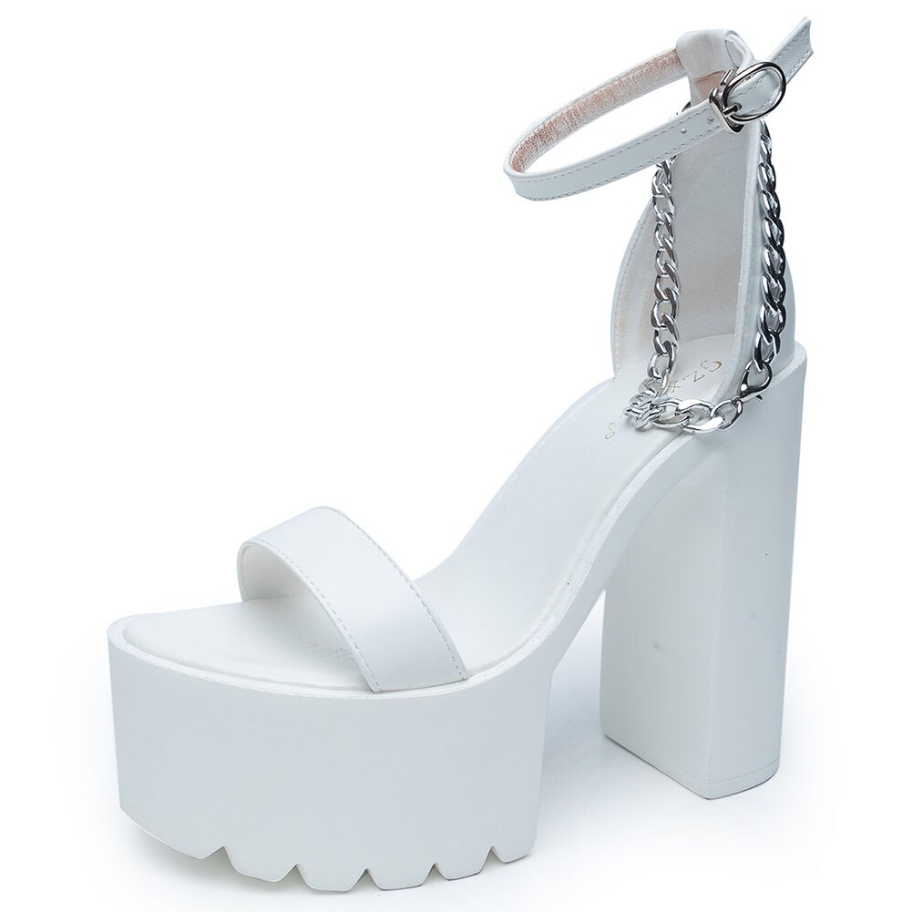Qengg Summer Platform Sandals Womon Square High Heel Ankle Strap Chain