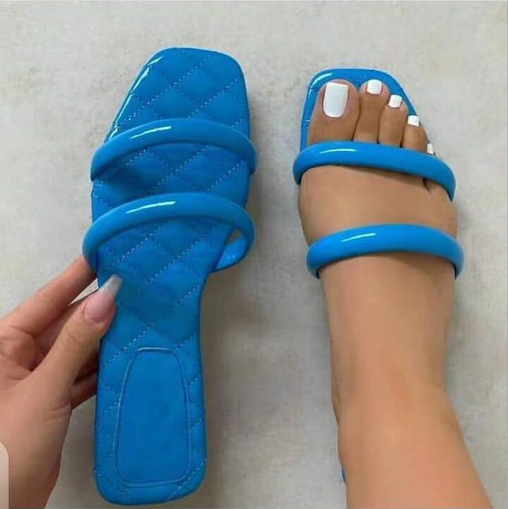 Shoeviolet 2021 Women New Solid Color Double Ring Home Flat Heel Set Foot Leisure All-match Fashion Outdoor Beach Sandals/slippers