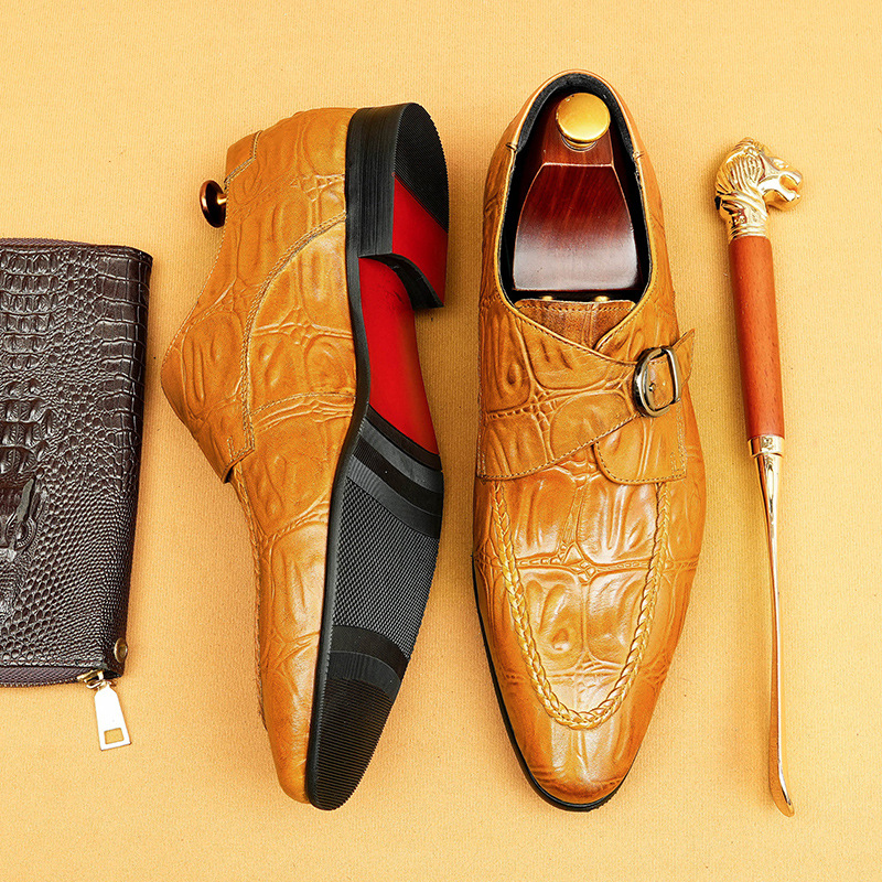 Men's Genuine Leather Formal Buckle Slip-On Business Monk Shoes