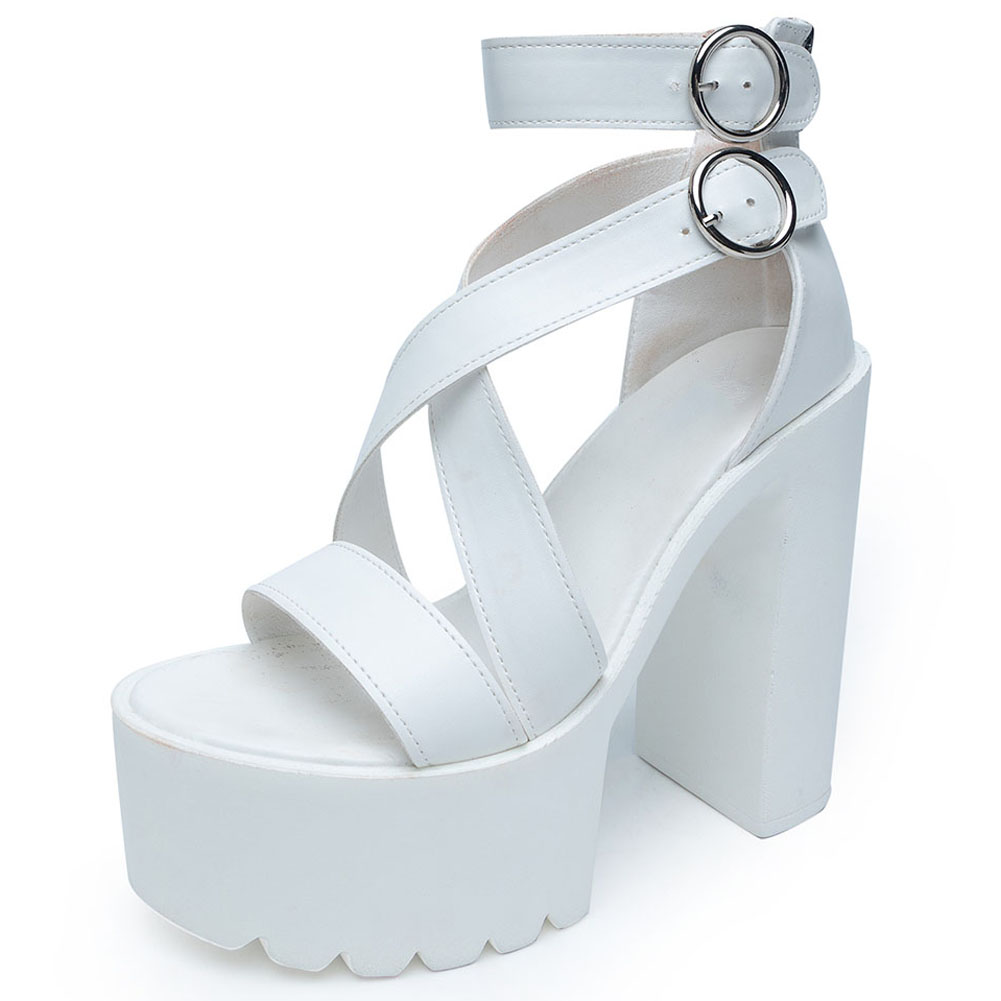 Qengg Summer Platform Sandals Womon Square High Heel Ankle Strap Chain