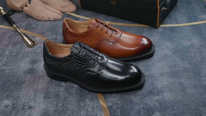 Men's Crocodile Embossed Brogue Pointed-Toe Oxford Shoes