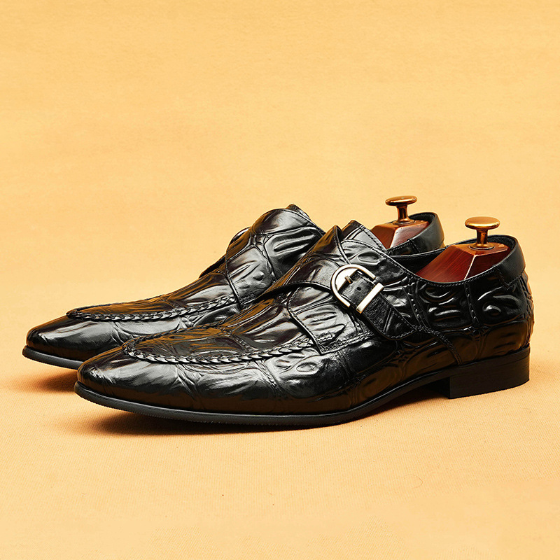 Men's Genuine Leather Formal Buckle Slip-On Business Monk Shoes