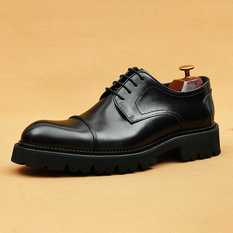 Men's Genuine Leather Distressed Burnished Platform Business-Casual Derby Shoes