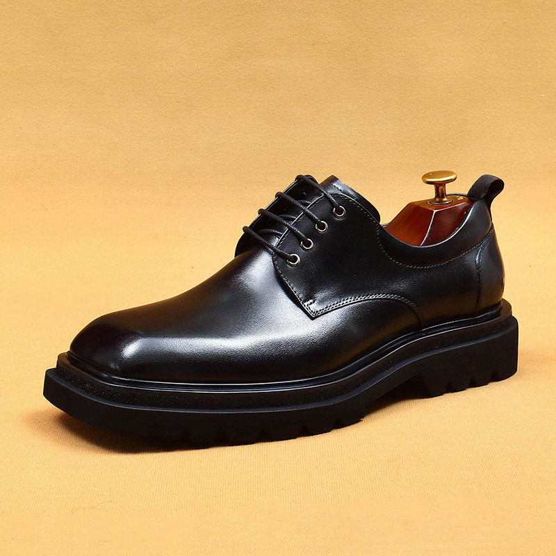 Men's Genuine Leather Square Toe Thick Sole Derby Shoes