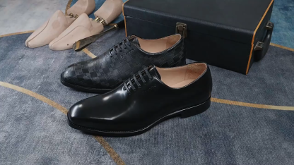 Men's handmade glossy genuine leather Oxford shoes