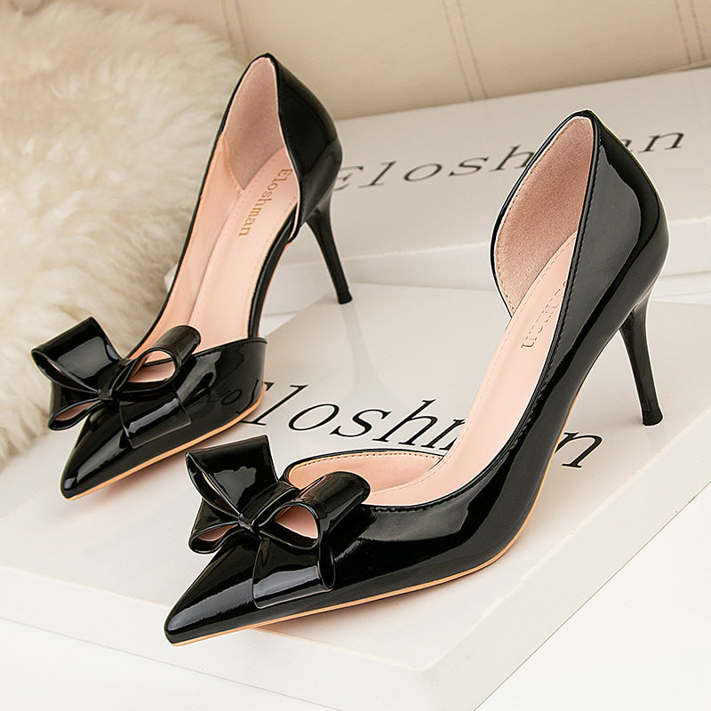 Women's Stiletto-heeled Bow Side Hollow Single Shoes