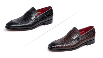 Men's Crocodile Pattern Genuine Leather Square Toe Business Derby Shoes