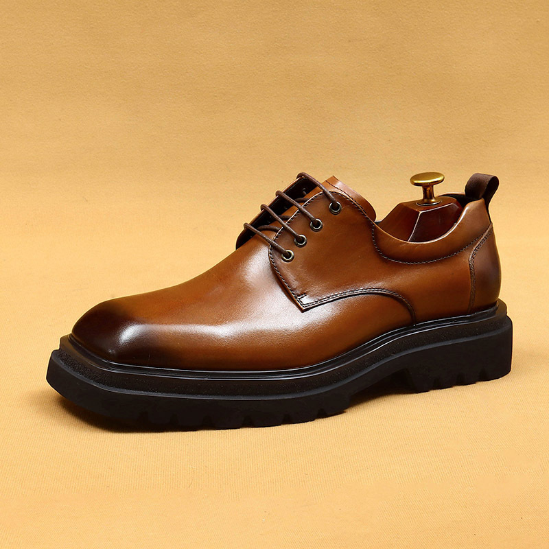 Men's Genuine Leather Square Toe Thick Sole Derby Shoes