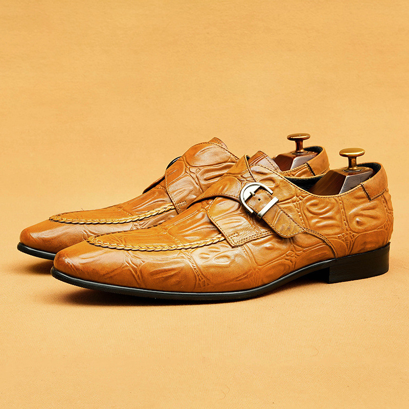 Men's Genuine Leather Formal Buckle Slip-On Business Monk Shoes