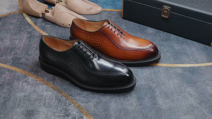 Men's Crocodile Pattern Embossed Genuine Leather Pointed-Toe Oxford Shoes Elegant Business Formal Shoes