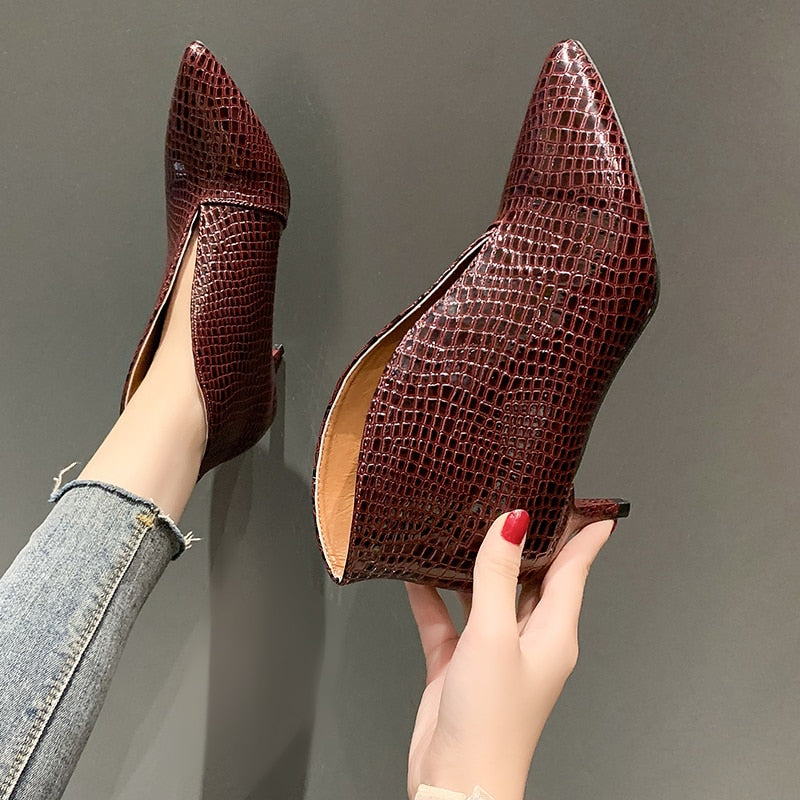 SHOEVIOLET™2021 New Women for Shoes Casual Pumps Short Boots Sexy High Heels Pointed V-mouths Ladies Dress shoes OL Daily Shoes