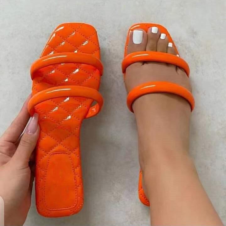 Shoeviolet 2021 Women New Solid Color Double Ring Home Flat Heel Set Foot Leisure All-match Fashion Outdoor Beach Sandals/slippers