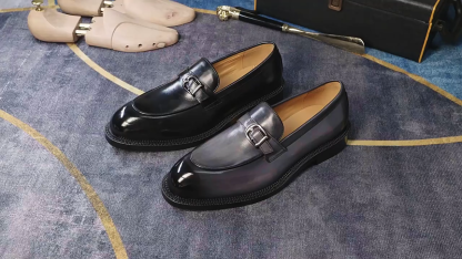 Men's Classic Buckle Strap Loafers in Full-Grain Leather