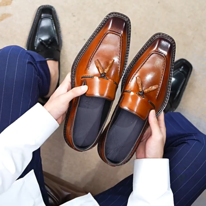2026 New Style British Style Square Toe Tassel Genuine Leather Loafers