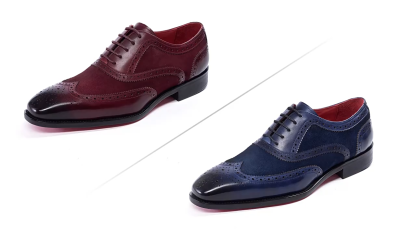  British style fashionable color-blocked brogue formal and casual genuine leather shoes