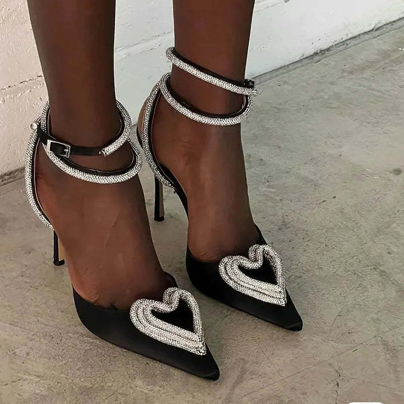 Love Shape Rhinestone High Heels Sandals Shiny