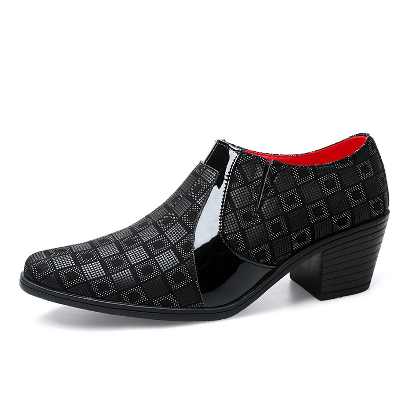 Men's runway show chunky heel platform leather shoes