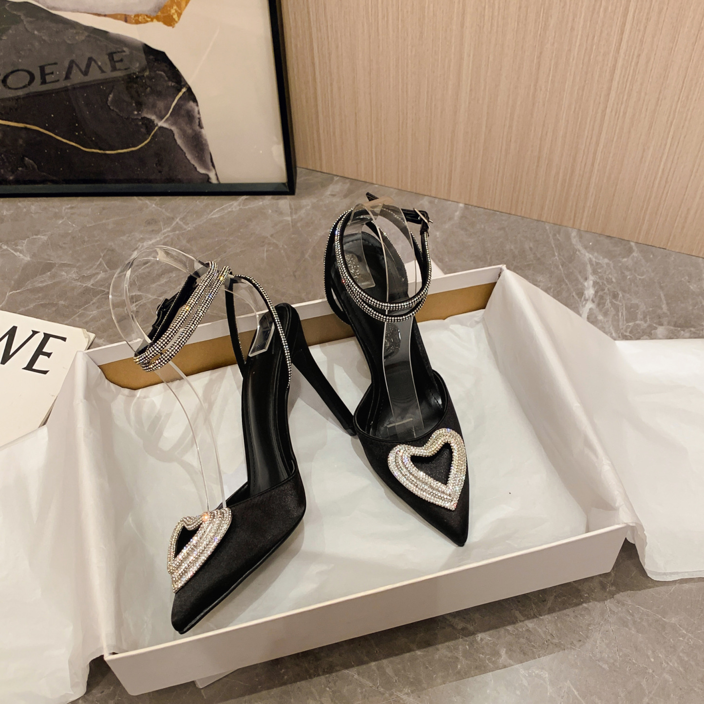 SHOEVIOLET™Love Shape Rhinestone High Heels Sandals Shiny