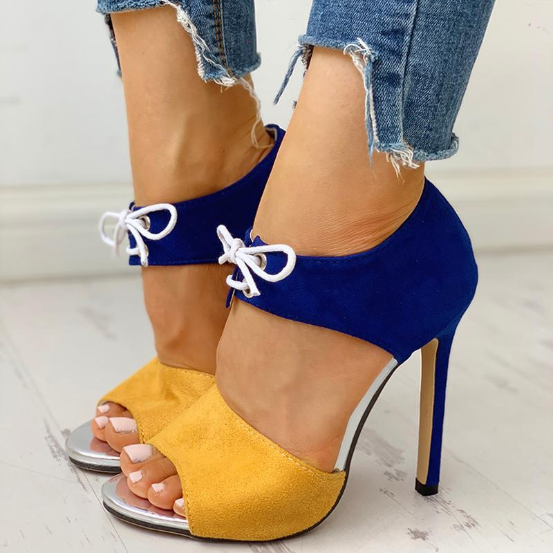 SHOEVIOLET™Fashion Suede Patchwork Peep Toe High Heels Sandals