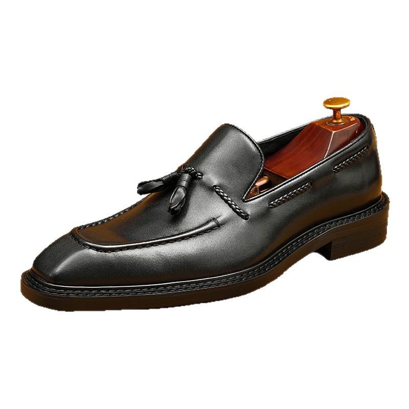 2026 New Style British Style Square Toe Tassel Genuine Leather Loafers