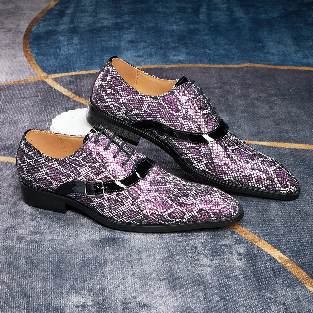 Purple snakeskin patchwork glossy monk shoes