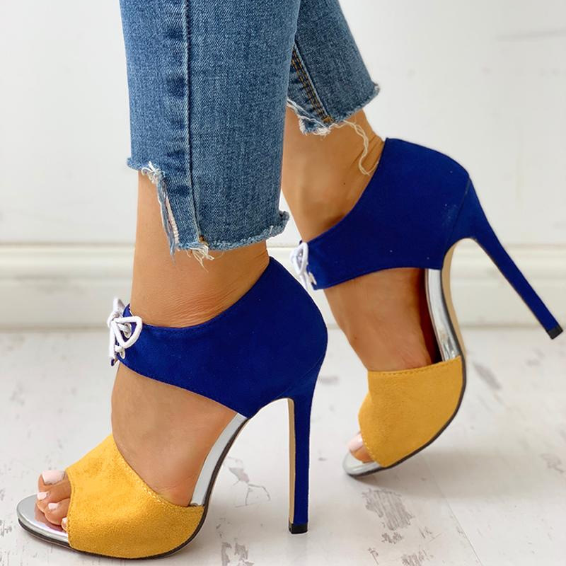 SHOEVIOLET™Fashion Suede Patchwork Peep Toe High Heels Sandals