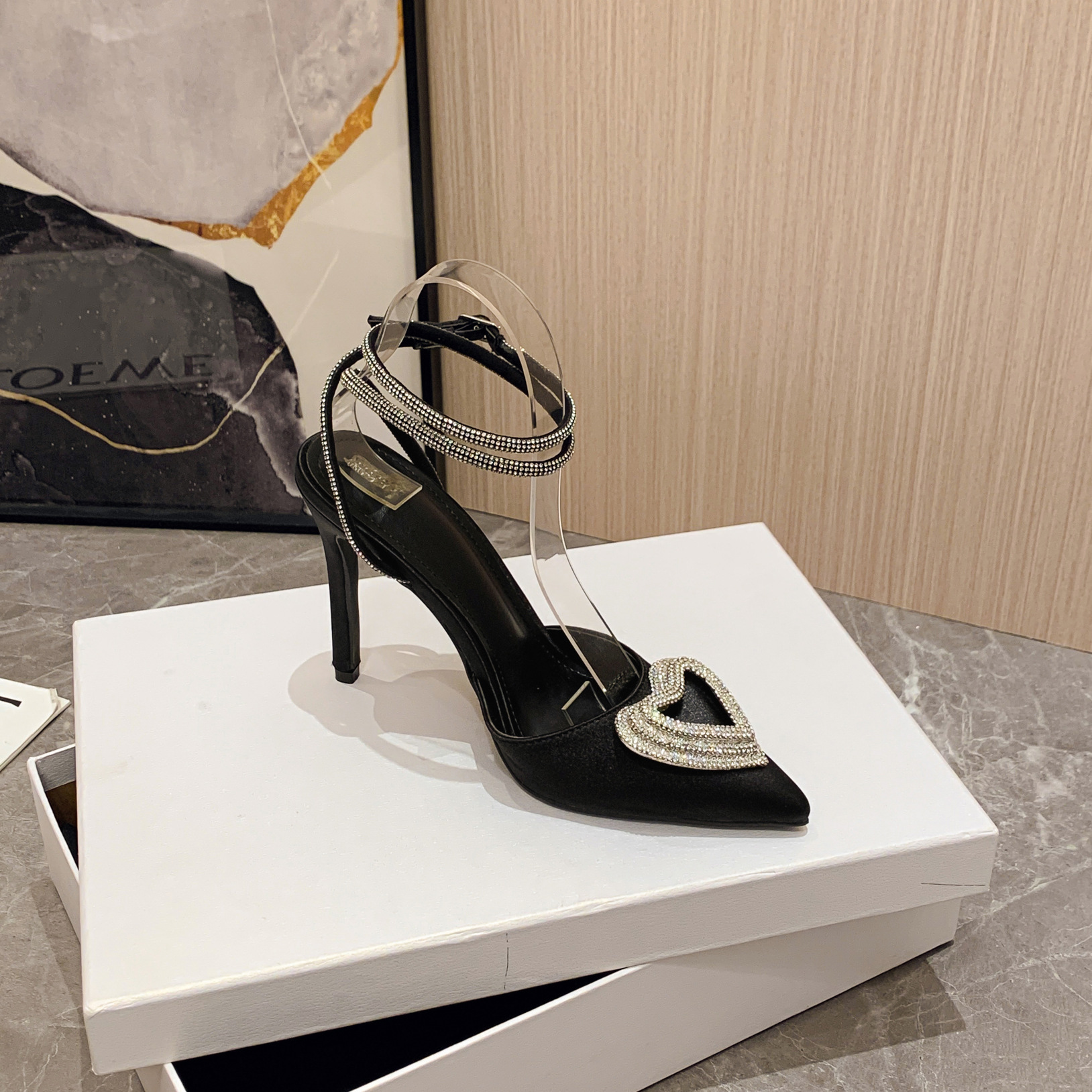 SHOEVIOLET™Love Shape Rhinestone High Heels Sandals Shiny