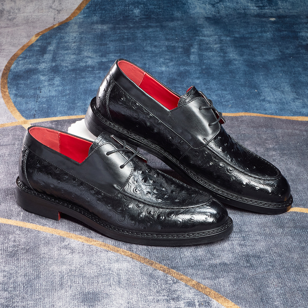 Ostrich pattern embossed business formal leather shoes