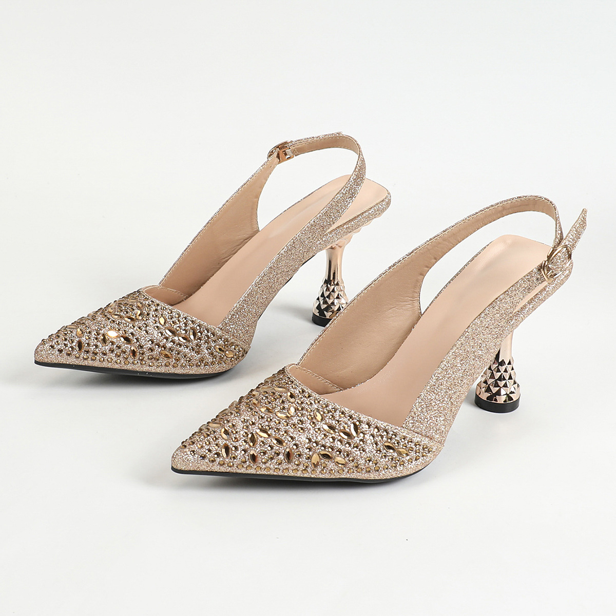 [Copy]New style ladies sexy bow wine glass heel electroplated heel square toe high heel sandals