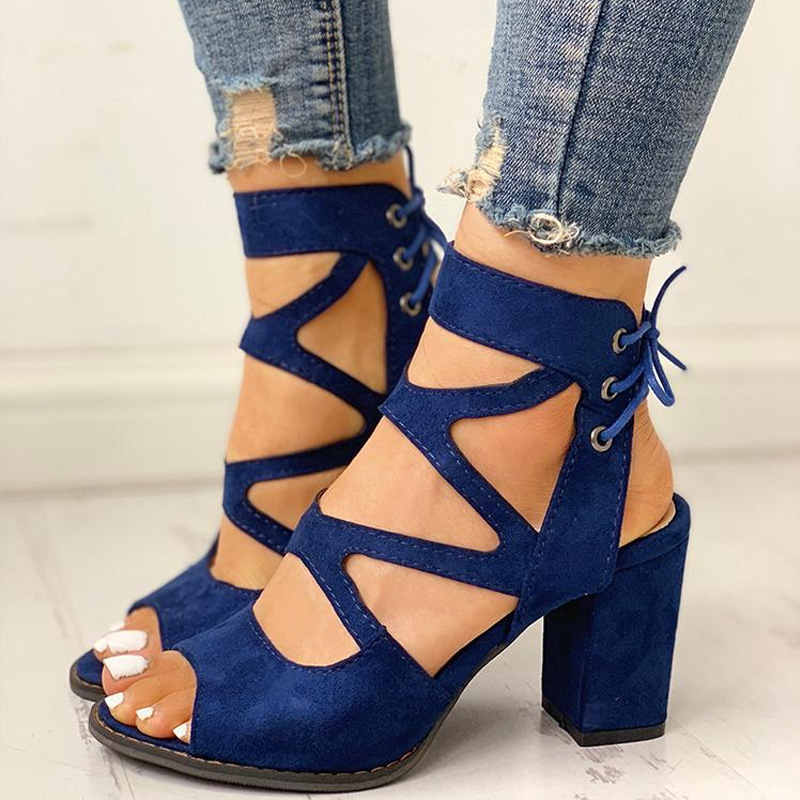 SHOEVIOLET™Fashion Suede Lace-up Peep Toe High Heels Sandals
