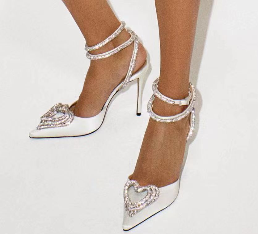 SHOEVIOLET™Love Shape Rhinestone High Heels Sandals Shiny