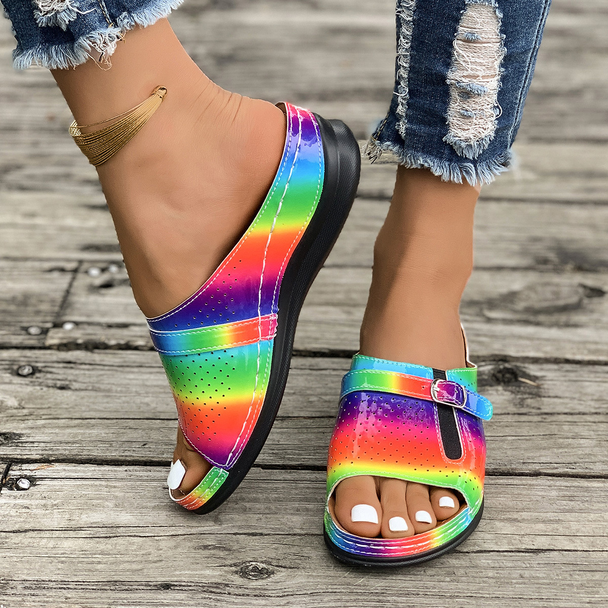 SHOEVIOLET™New Fashion Rainbow Wedge Heel Women's Sandals