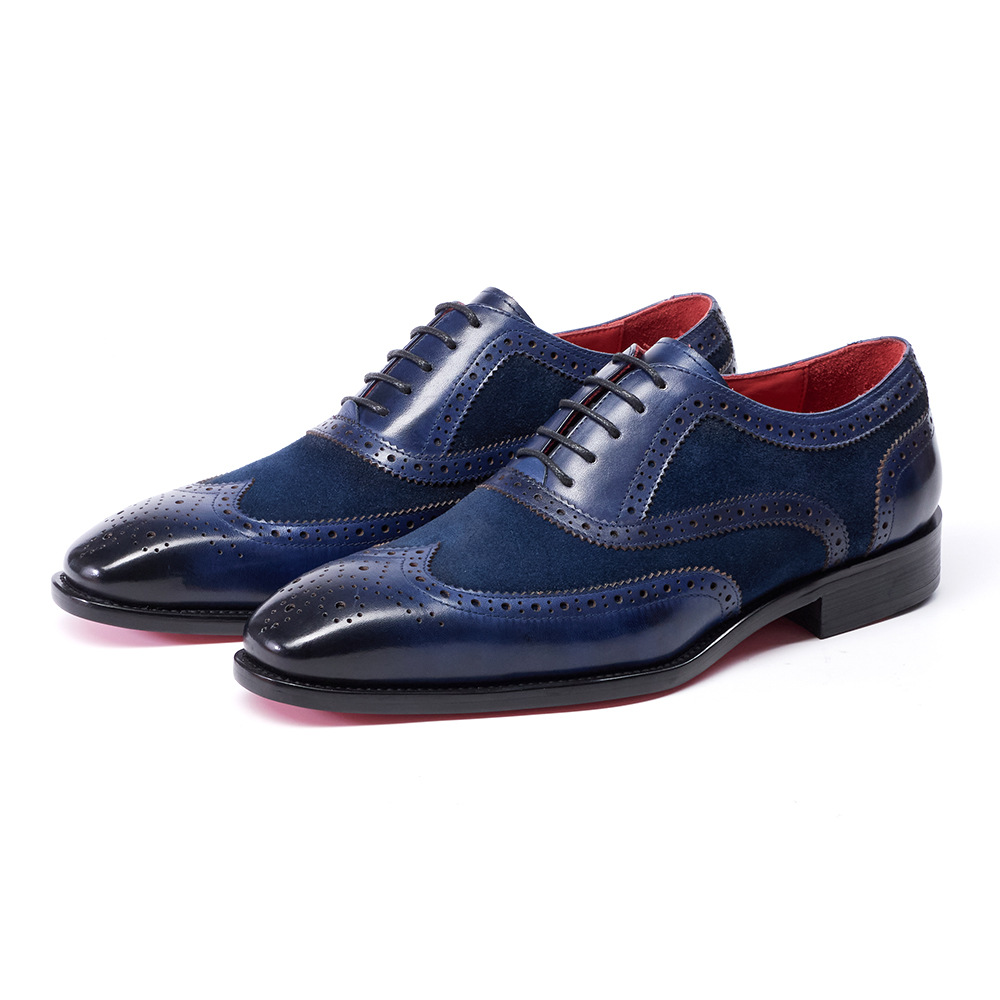  British style fashionable color-blocked brogue formal and casual genuine leather shoes