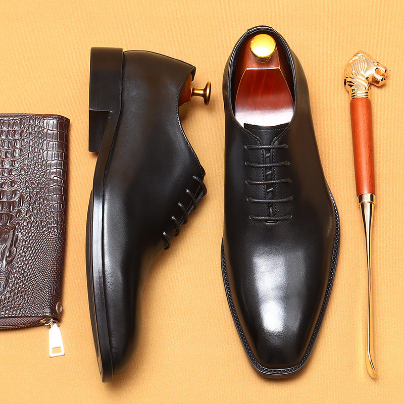 British-style pointed-toe genuine leather men's shoes