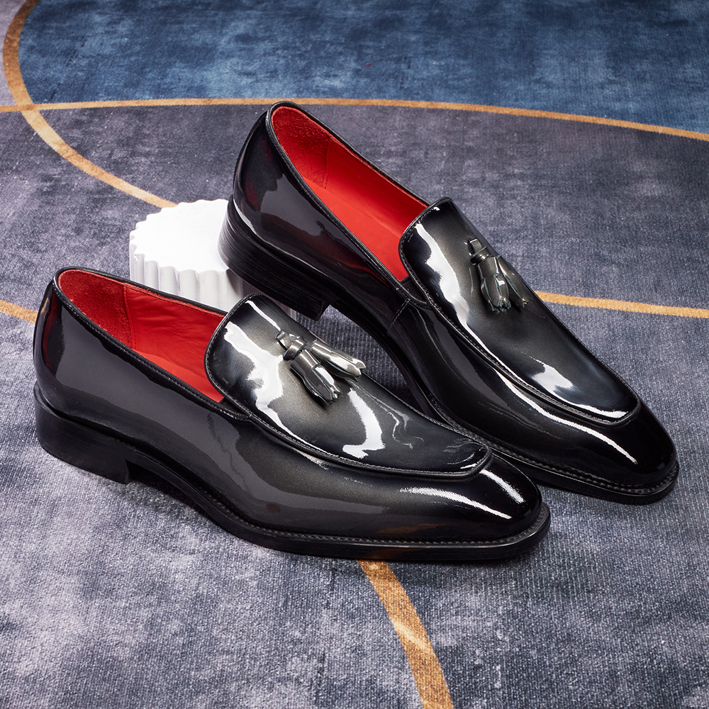 Men's trendy red-soled pointed-toe genuine leather loafers