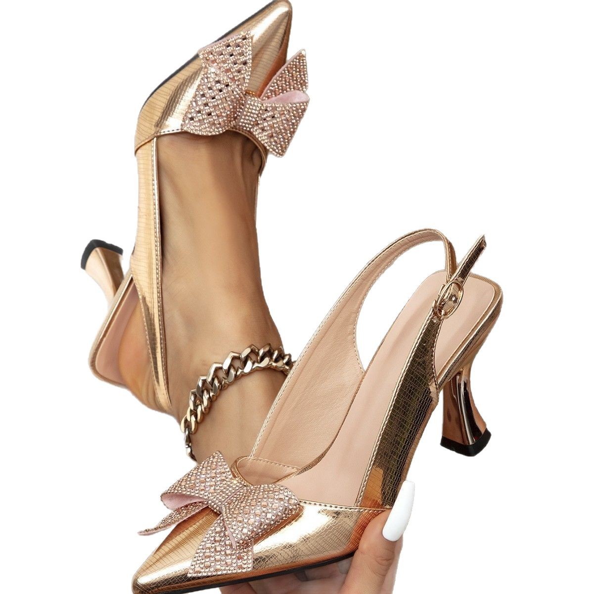 Women's Pointed Stiletto High Heels Butterfly Accessories