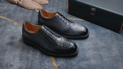 Men's top-grain cowhide crocodile pattern embossed business casual leather shoes Oxford shoes