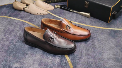 Men's Metal Buckle Full-Grain Leather Penny Loafers