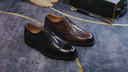Men's Japanese-Style Full-Grain Leather Handmade Derby Shoes Business Formal Shoes