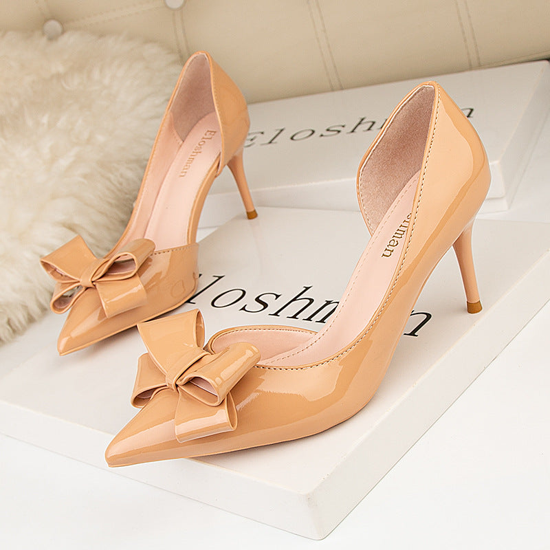 Women's Stiletto-heeled Bow Side Hollow Single Shoes