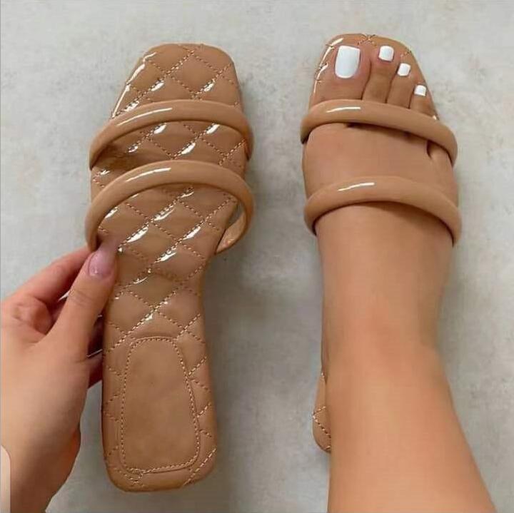 Shoeviolet 2021 Women New Solid Color Double Ring Home Flat Heel Set Foot Leisure All-match Fashion Outdoor Beach Sandals/slippers