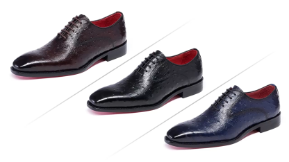 Men's trendy ostrich pattern red-soled pointed-toe genuine leather Oxford shoes
