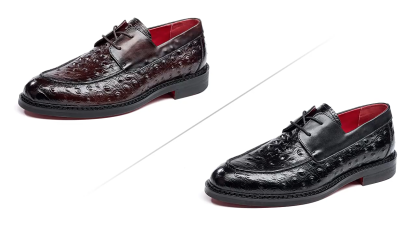 Ostrich pattern embossed business formal leather shoes