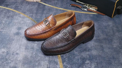 Men's Crocodile-Embossed Full-Grain Leather Casual Loafers