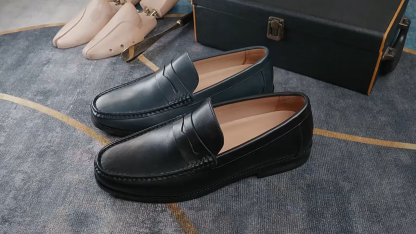 Men's Full-Grain Leather Penny Loafers  Business Casual Leather Shoes