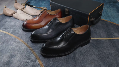 Men's Handmade Full-Grain Leather Oxford Shoes Vintage Burnished Formal Dress Shoes