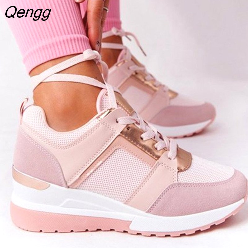 Qengg Casual Shoes 2023 New Fashion Wedge Flat Shoes Zipper Lace Up Co