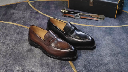 Men's Burnished Genuine Leather Penny Loafers