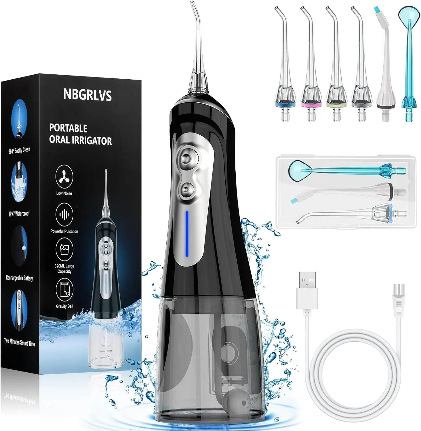 Irrigador Bucal Recargable con 5 Modos, 6 Boquillas y Diseño Impermeable IPX7 para Ortodoncia y Dientes Sensibles